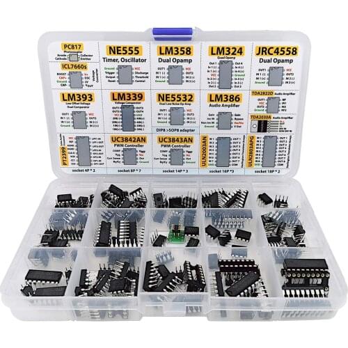 150 Pcs Opamp Oscillator Timer Optocoupler IC Pwm IC Chip Assortment Operational Amplifier PC817 NE555 LM358 LM324 JRC4558