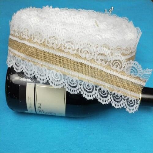 2m/roll jute burlap ribbon with write lace rustic wedding decor wedding decoration centerpieces decoracion vintage