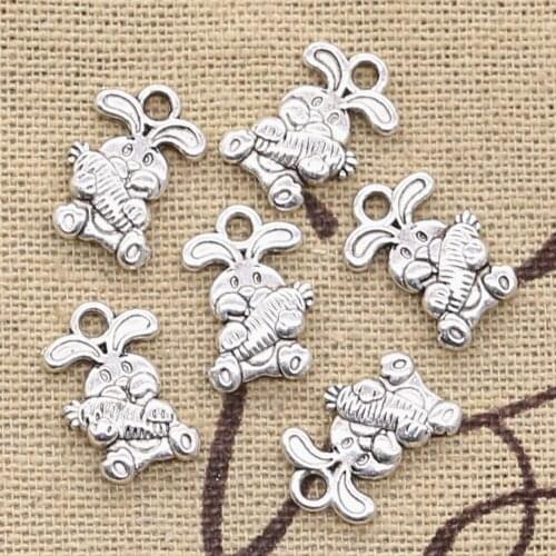 20pcs Charms Rabbit With Carrot 15x10mm Antique Tibetan Bronze Silver Color Pendant Findings DIY Vintage Handmade Jewelry