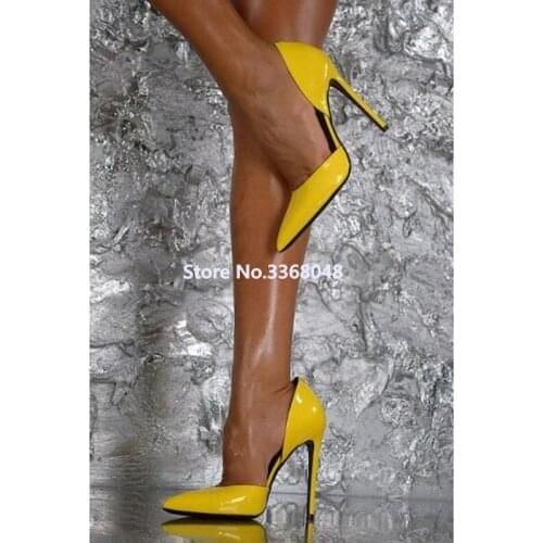 2018 Hot Selling Slip On Shallow Leather Shoes Thin High Heel Yellow Spring Autumn Pumps Chic Woman Party Wedding Shoes