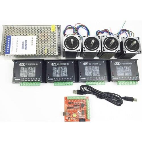 CNC mach3 USB 4 Axis Kit, 4pcs TB6600 driver+ mach3 USB stepper motor controller board+ 4pcs nema23 stepper motor +power supply