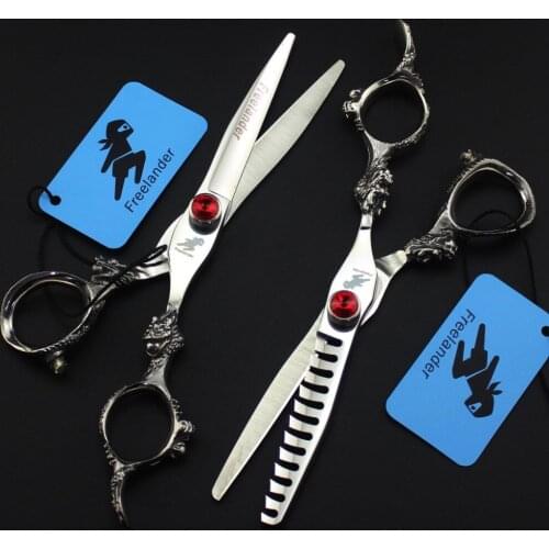 "6.0 Inch Imported 440C Freelander Dalong Personality Hairdressing Scissors Barber Scissors Flat Scissors Tooth Scissors Size"