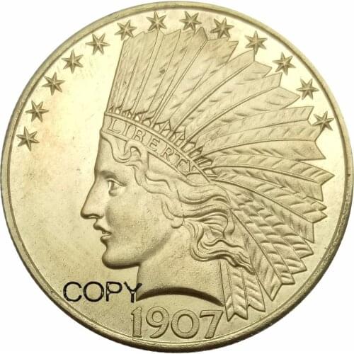 United States 10 Dollars Indian Head Eagle without Motto 1907 Brass Copy Coins