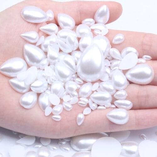 Tear Shape 3x5mm-18x25mm White Color Imitation Pearls Tear Shape Half Pearl Flatback Beads For Nail Art Diy Scrap Booking