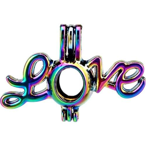 C498 5pcs/lot Rainbow Color Big Love Cage Pendant Locket Fairytale Party Essential Oil Diffuser