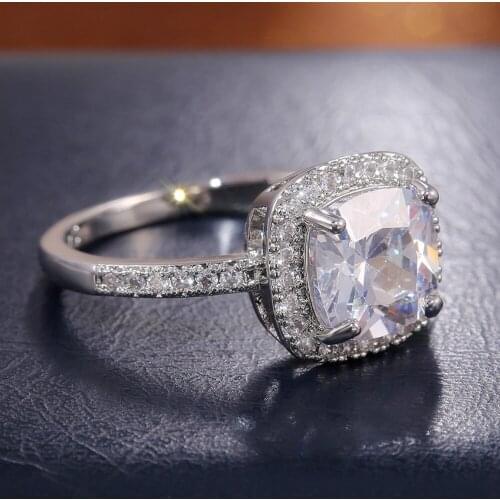 CAOSHI Classic Engagement Rings for Women Luxury Square CZ Stone Delicate Jewelry Wholesale Silver Color Party Birthday Gifts