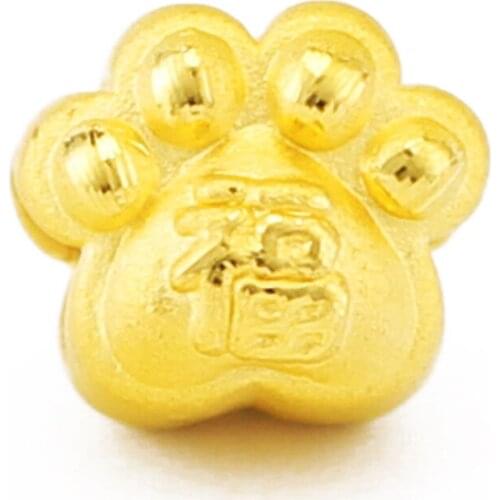 Pure 24K Yellow Gold Bracelet 3D Cute Dog Hand Black Leather Bracelet