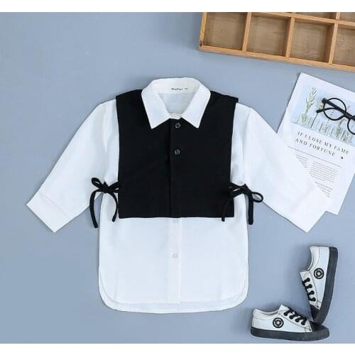Child Spring Autumn Fashion Waistcoat Shirt 2 Pcs Clothing Set Baby Girls Loose Long Sleeve Blouse Vest Clothes Sets