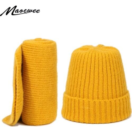 Children Scarf Hat Two Pieces Set Knitted Wool Winter Outdoor Skullie Beanie Warm Solid Girl High Quality Outdoor Hat Scarf Set
