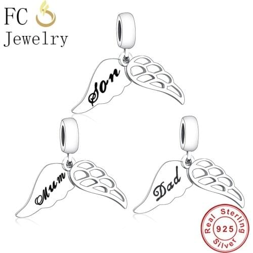 FC Jewelry Fit Original Pandora Charm Bracelet 925 Silver Hollow Angel Wings Family Bead Pendant For Making Berloque 2020 NEW
