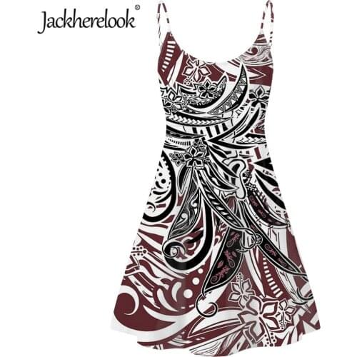 Jackherelook Vintage Polynesian Samoan Floral Brand Design Womens Sleeveless Party Dress Ladies Slips Short Spaghetti Dresses
