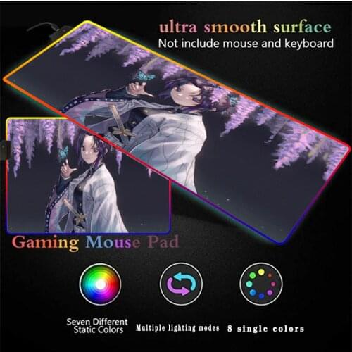 Anime Kimetsu No Yaiba Butterfly RGB Mouse Pads Gaming Mouse Pad LED Lighting USB Cable Colorful Desk Pad for Laptop Desktop