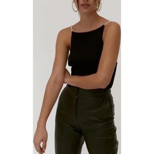 Summer sexy crop top women spaghetti strap top korean fashion casual top knit sleeveless cami top knit cute tops pearl white