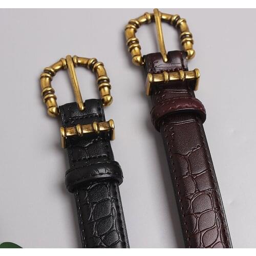Vintage Bamboo Pattern Metal Pin Buckle Waist Belt Cowhide Waistband Women 2021 Luxury Genuine Leather Casual Jean Belt Ceinture