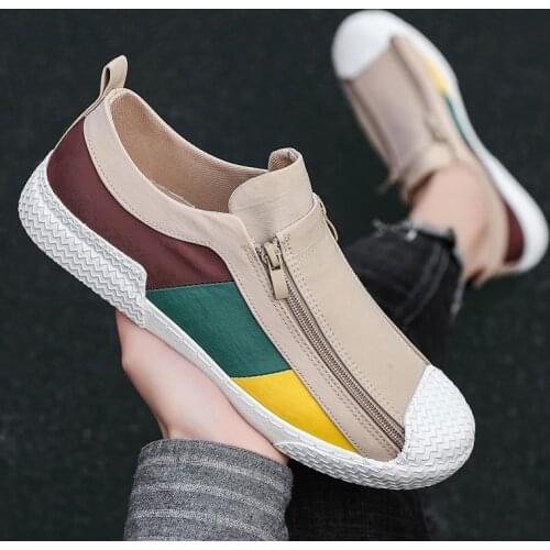 2021 Spring Summer Men Canvas Sneakers Lovers Comfortable Dress Flats Casual Male Zipper Black Blue Breathable Walking Footwear