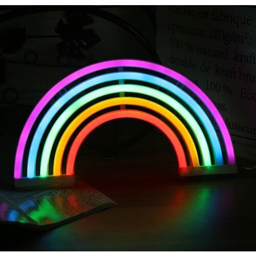 USB/Battery Powered Rainbow Neon LED Night Light Sleeping Light Bedroom Bedside Table Lamp Home Bedroom Decorative Lamp