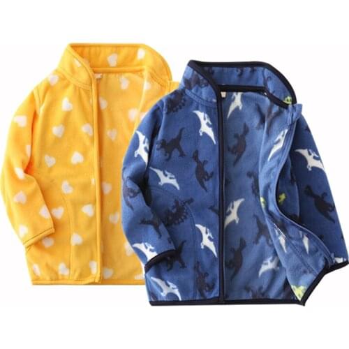 2021 spring and autumn new childrens long-sleeved cartoon printed polar fleece jacket dinosaur peach heart cute European and Am