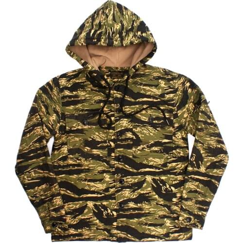 Autumn Men Tiger Camouflage Hoodie Cotton Coat Tactical Combat Military Uniform Fleece Inside Outdoor Camping Hunting Jacket