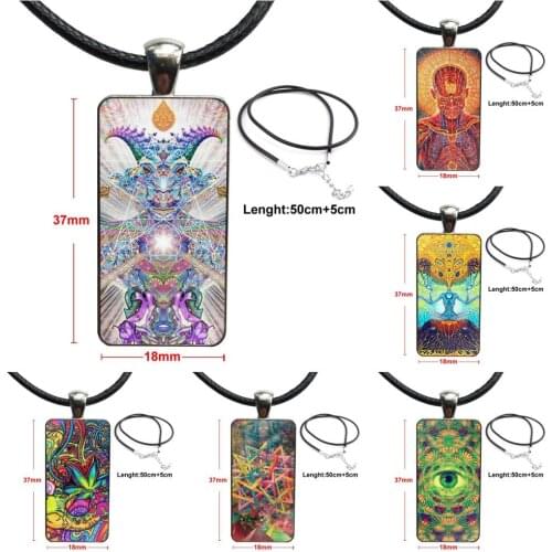 For Men Women Gift Fashion Glass Cabochon Pendant Rectangle Necklace Choker Necklace Jewelry Psychedelic Drawing Owl Eyes Black