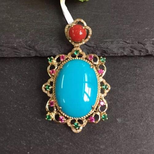 Fine Jewelry Trendy Real 18K Rose Gold Natural Turquoise Diamonds Female Fine Pendant Necklace for women Fine Gifts