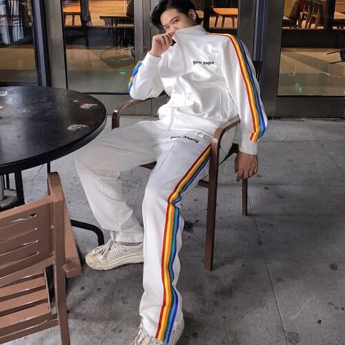 Palm Angels rainbow stripes zipper sports mens womens suit 4798654348
