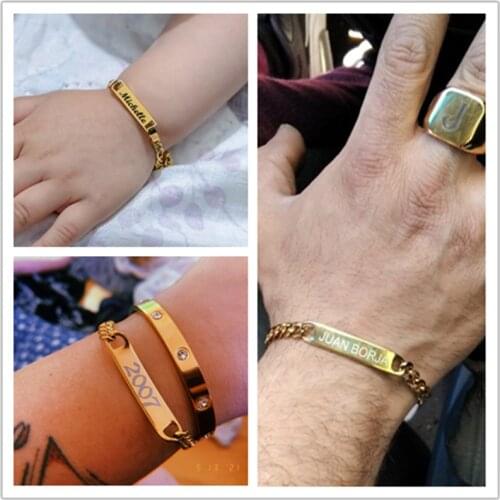 Custom Baby Name Birthday Bar Nameplate Bracelet For Stainless Steel Women Kids Adjustable Link Chain Personalized Jewelry Gift