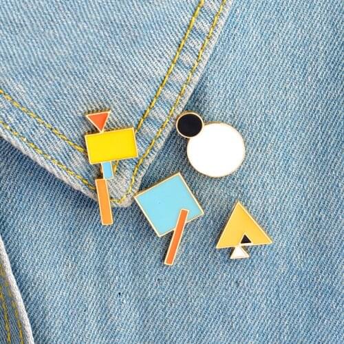 Simple Geometry Creative Triangle Round Rectangular Square Pin Brooch Badge Jewelry for Pins Denim Bags Clothing Backpack Hat