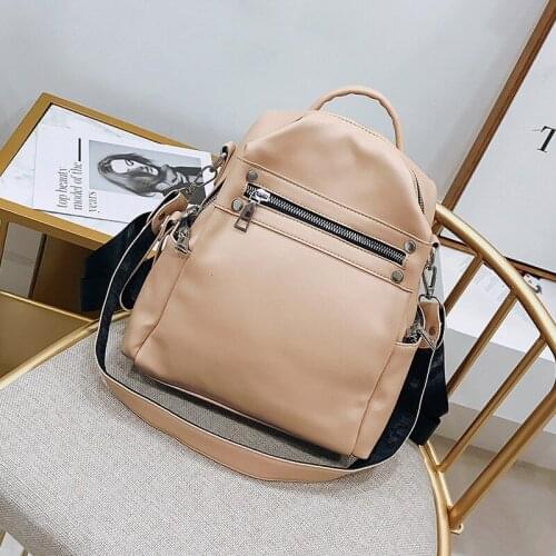 Simple Leather Soft Vintage Backpack Female Small Fashion Back Pack School Bagpack Solid Zip White Brand Designer PU Leather Bag
