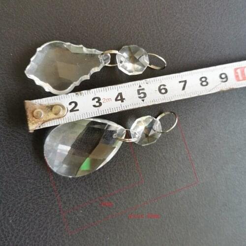 38mm transparent Almond shaped pendant+1 octagonal beads+2 chrome ring connector Glass Wedding chandelier Pendant Crystal