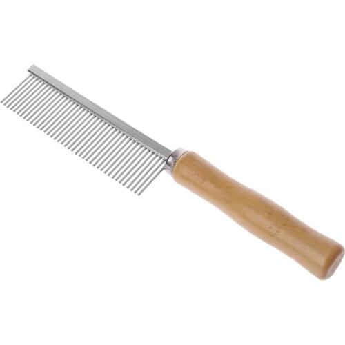 Pet Dog Comb Wood Handle Hair Trimmer Dog Grooming Cleaning Brush