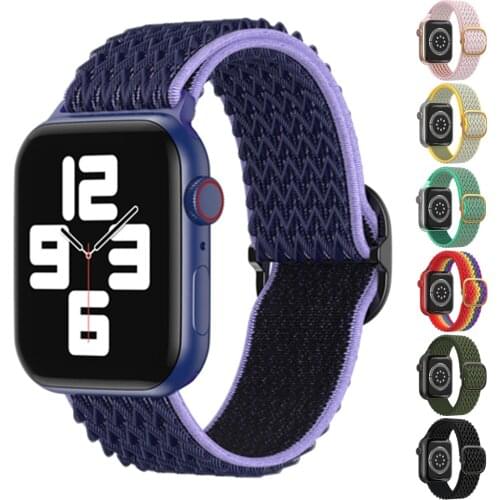 Nylon Loop Strap For Apple Watch Band 44mm 42mm 40mm 38mm Adjustable Braided Elastic Bracelet iWatch Series 3 4 5 Se 6 Strap