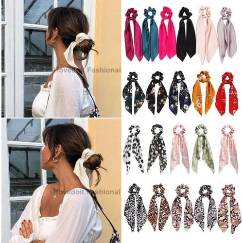 2021 New Candy Color Women Hair Scrunchie Bows Ponytail Holder Hairband Bow Knot Scrunchy Girls Hair Ties Hair Accessories