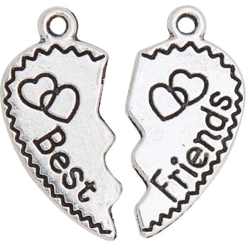 RAINXTAR Split Broken Heart Charms Alloy BEST FRIENDS Message Charms AAC722