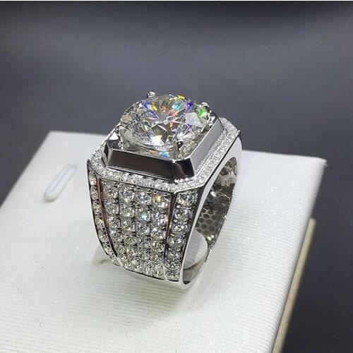 Full Sunning Zirconia CZ Luxury Jewelry Round Shape 925 Sterling Silver Big Stone 925 Sterling Silver Lovers Wedding Band Ring