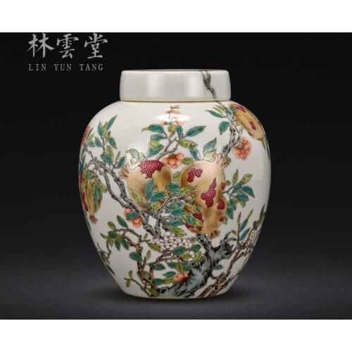 Hand-painted pastel pomegranates fuk caddy many children seal pot antique decorative ceramic furnishing articles