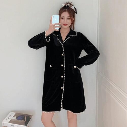 Sexy black winter velvet robes gown sets women Exquisite dressing gown long sleeve keep warm pyjamas women sleepwear nightshirts