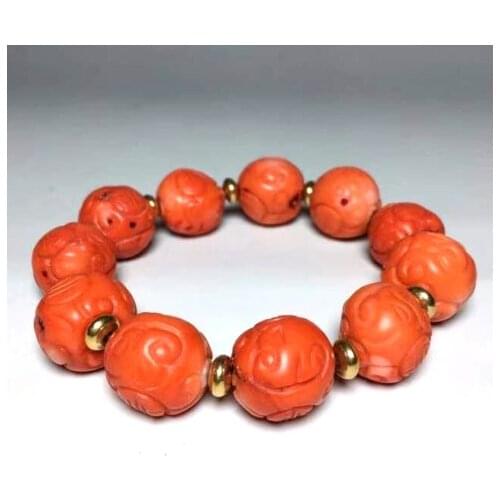 Old China natural Hand carved Ruyi texture coral Bracelets
