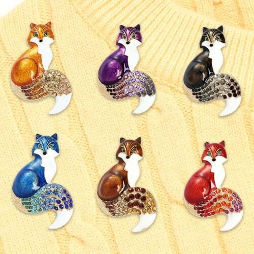 Rhinestone Enamel pin Animal Fox Brooches Party Causal Brooch Suit Pins Gifts For Women Sweater Accessories Pins Gifts 2021 NEW