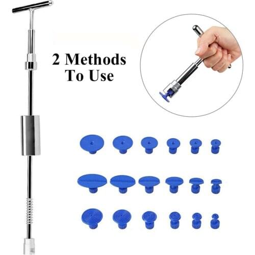 T Bar Slide Hammer Paintless Dent Repair Hail Removal Tool 18pc Glue Puller Tabs