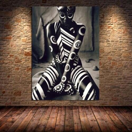 Tattooed African Woman Canvas Painting Posters and Prints Unique Figure Wall Art Pictures for Living Room Home Decor Unframed