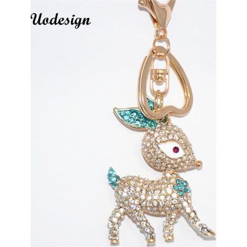 Uodesign New Cute Crystal Animal Keychains Car Keyring Fashion Key Chain Metal Key Ring Holder Gifts Trinket Wholesale