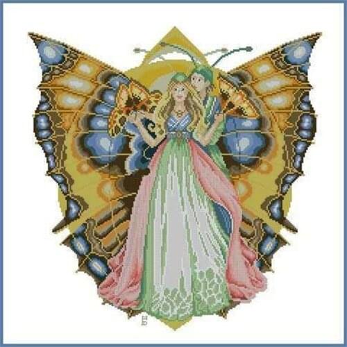 Manufacturer Embroidery Butterfly Fairy Couple Count Cross Stitch Patterns with 100% Cotton Floss & Free Shipping for Home Decor