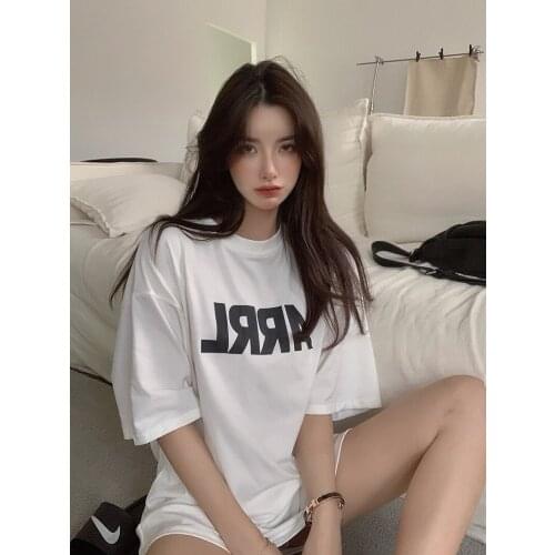 2021 summer new casual loose all-match inner jacket mid-length letter print round neck T-shirt women