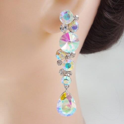 Silver Color Fashion Bride Art Nouveau Tear Drop Woman Earrings Austrian Crystal