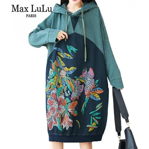 Max LuLu 2021 European Autumn New Design Ladies Printed Hooded Dresses Women Casual Long Sleeve Dress Female Oversized Vestidos