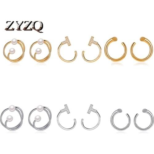 ZYZQ Creative C-shape Stud Earrings For Women Trendy Minimalist Gold Color Geometric Metal Earing Jewelry Accessories 2020