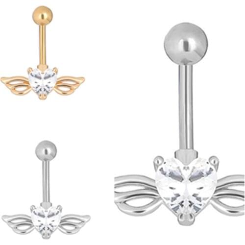 10PCS CZ Navel Belly Ring Button Bar Shine Heart Wing Shape Navel Rings Body Piercing Jewelry 14G New Sexy Women Body Jewelry