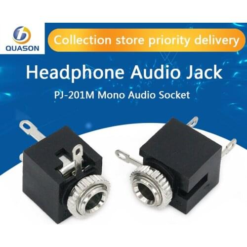 100Pcs PJ-201M 2.5MM headphone jack audio jack 2.5 mono audio Socket PJ201 3 feet