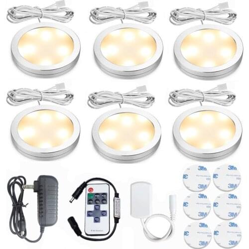 3/4/6/8/10 Pcs Dimmable LED Under Cabinet Lighting 12V Low Profile Puck Lights for Kitchen Count Closet Wardrobe Lighting