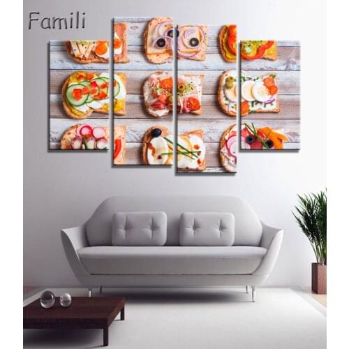 4pcs Chicken Whole Wheat Bread Spices Delicious Food Unframed Canvas Print Room Decor Print Poster Picture Canvas Free Shipping